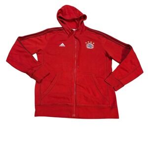 Adidas FC Bayern Munchen Full‎ Zip Hoodie Red Mens Medium Soccer Activewear